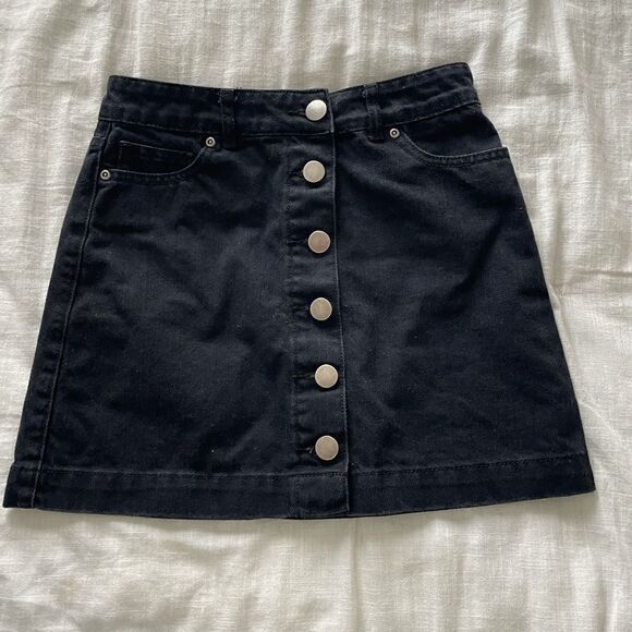 Forever 21 Black Button Denim Skirt - Picture 1 of 4